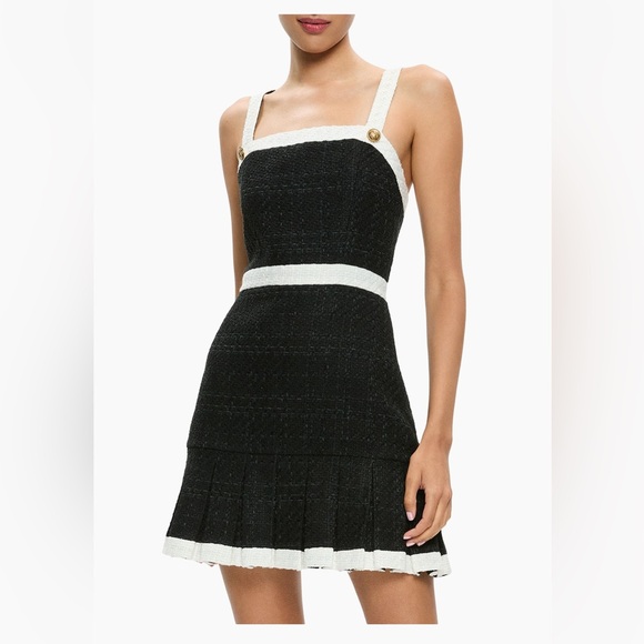 Alice + Olivia Clarine Contrast Pleated Tweed Minidress - Picture 2 of 11